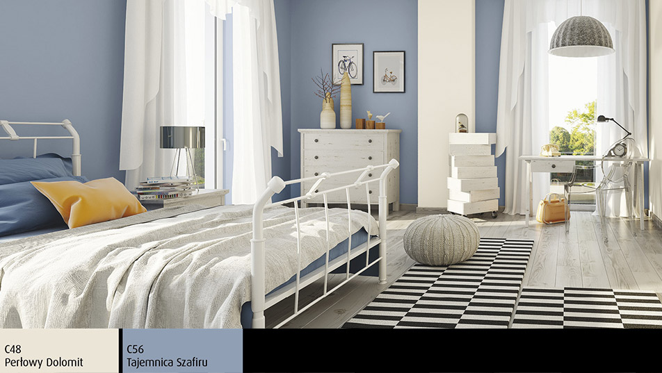 Farba Perłowy Dolomit z efektem brokatu w sypialni w stylu prowansalskim